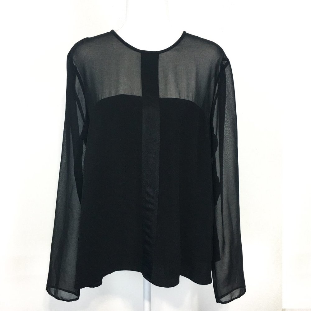 Zara Woman Black Center Stripe Semi Sheer Blouse (L) - Picture 8 of 15